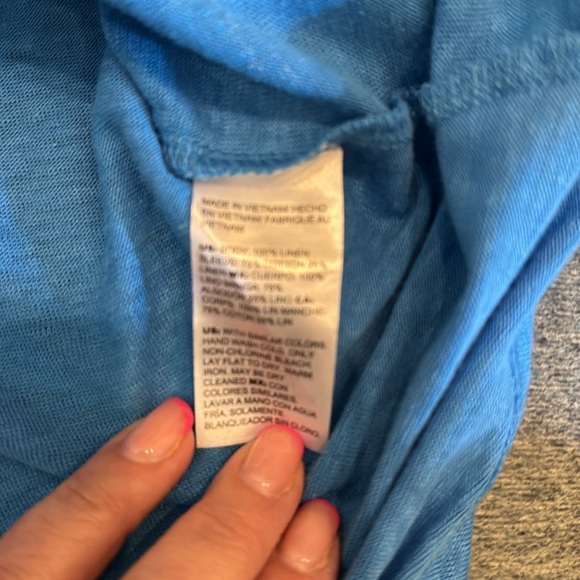 Chico’s peacock blue top with linen pleated sleeve size L ( Chico’s size 2) - Picture 7 of 8